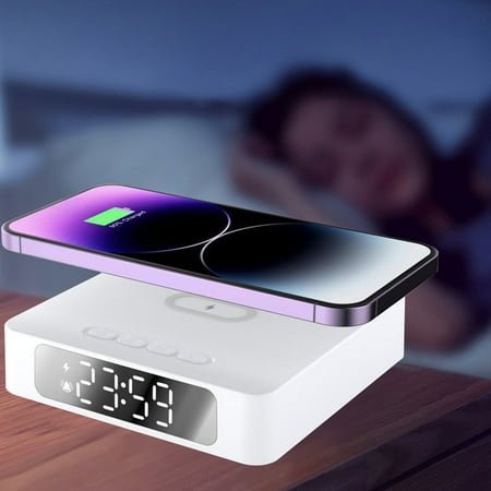Multi-Functional Wireless Charging Clock, 15W Fast Wireless Charger Alarm Clock, Compatible with iOS and Android Devices, Digital Clock and Charging Dock