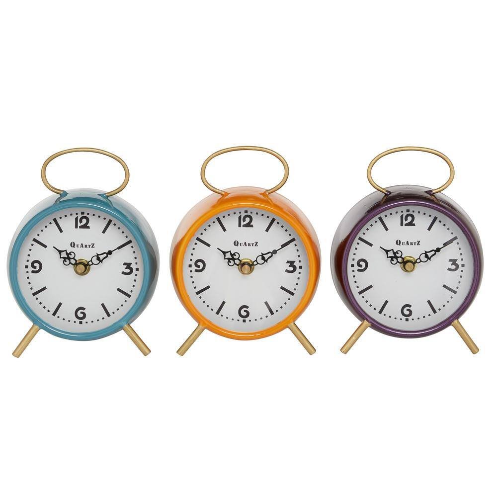 Multi Colored Wood Ring Top Analog Clock (Set of 3)