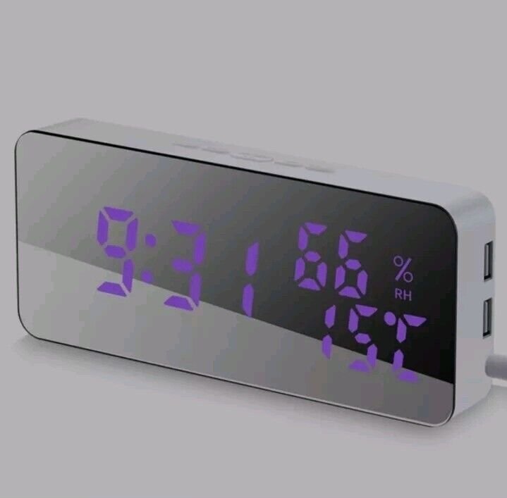 Multifunction LED Mirror Alarm Clock Digital Color Switch Clock Snooze Humidity