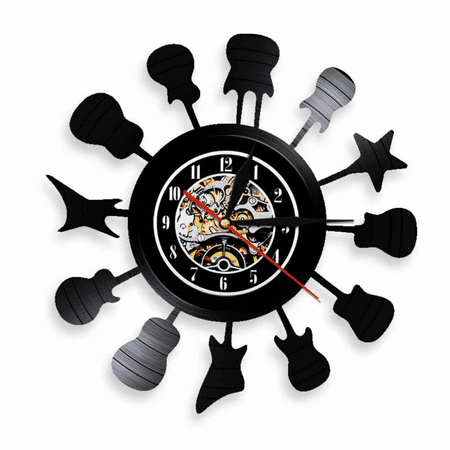 Music Vinyl Record Wall Clock -Instrument Guitar Series Vinyl Wall Clock - Vinyl Clock - Living Room Wall Decor - Unique Gifts for Music Lover
