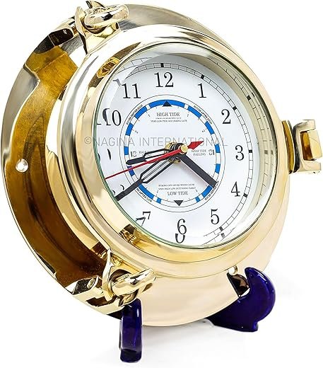 Nagina International 9 Solid Brass Porthole Time and Tide Clock
