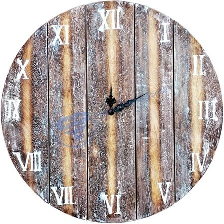 Nagina International Antique Weathered Roman Wood Crafted Clock | Maritime Vintage Wall Decor Gift (16 Inches)