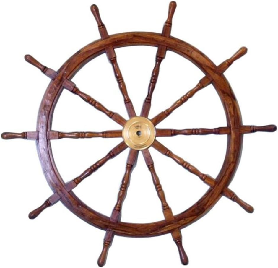 Nautical Deluxe Class Wood and Brass Decorative Ship Wheel 36 - Nautical Home Decoration Gifts