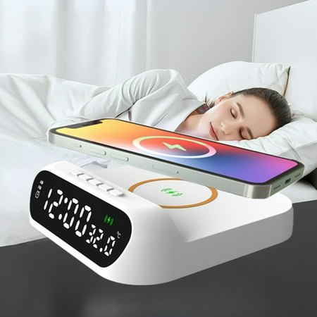 Naxoaeo Desk LED Alarm Clock 15W Wireless Charger for iPhone 15 Pro Max/14/13/12, Samsung S23/S22/S21 and AirPods | Wireless Charger Clock | Phone Charger Clock