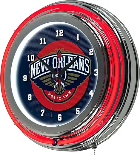 NBA New Orleans Pelicans Chrome Double Ring Neon Clock, 14