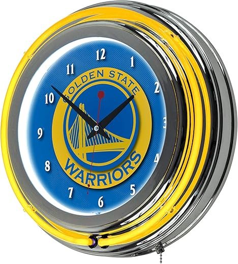 Neon Clock - Retro Golden State Warriors Logo Analog Wall Clock with Pull Chain - For Kitchen, Garage, Game Room, or Home Bar by Trademark Global