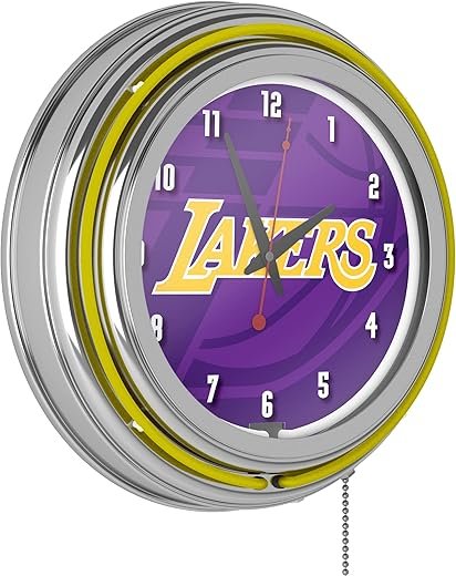 Neon Clock - Retro Los Angeles Lakers Fade Analog Wall Clock with Pull Chain - for Kitchen, Garage, Game Room, or Home Bar by Trademark Gameroom