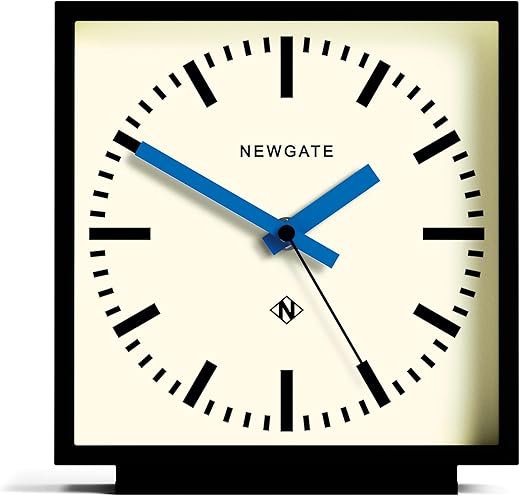 NEWGATE® Amp Desk Clock | Square Station Design | Black case with Blue Hands | Modern Style for Desk, Table, Mantel, Shelf or Bedside