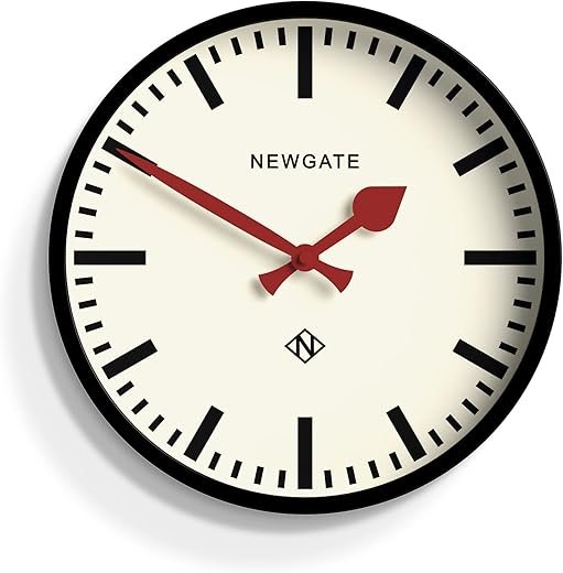 NEWGATE® Luggage Wall Clock | Retro Inspired Modern Station Clock | 30cm | Deep Metal case with Black Hands | Mid-Century Inspired for Kitchen, Living Room, or Office
