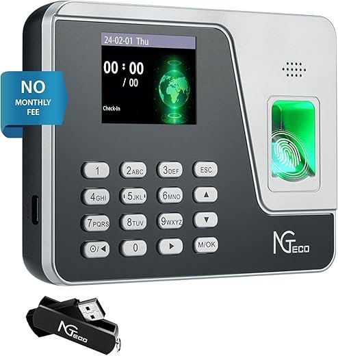 NGTeco Time Clocks for Employees Small Business, AS10 Fingerprint Time Clock Supporting Shift Schedules, No Need WiFi Standalone Time Card Machine Automatic Punch in Out (No Monthly Fees)