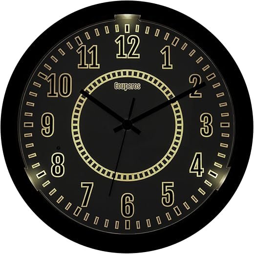 Night Light LED Wall Clock Glow in The Dark 12.8 Inch Silent Lighted up Adjustable Brightness Battery Operated Wall Clock for Living Room Kitchen Kid's&Elderly Room(Date)