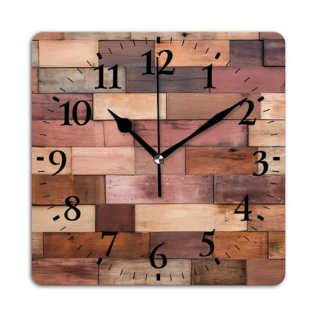 Non-Ticking Silent Wall Clocks Battery Operated Personalized Decor Clock for Living Room,Bedroom-Wooden Wall Made Of Rectangular Planks In Various Shades(10inch)