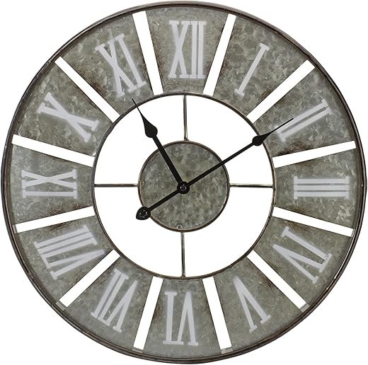 Northlight Round Galvanized Metal Roman Numeral Wall Clock, 18, Gray