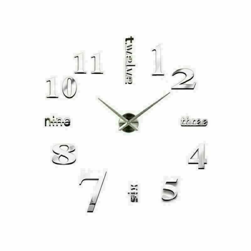 Novelty Stick-on Large Wall Clock 3D DIY Mirror Sticker Surface Home Decor Art
