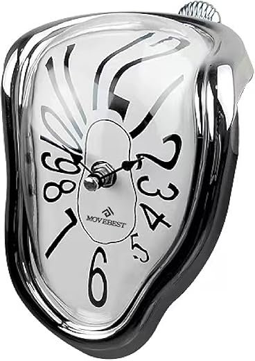 NUOVO Melting Clock Salvador Dali Wall Clock Silver Arabic Numerals Novelty Creative Shelf Desk Table Clock Modern Decorative Gift for Home Office