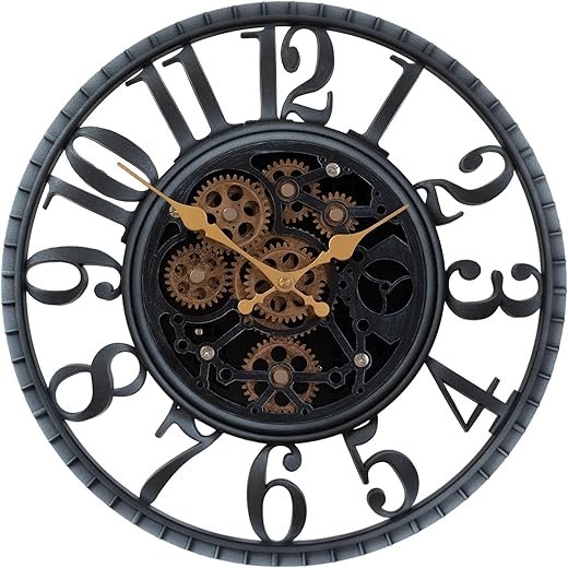 OCEST 16 Inch Moving Gear Wall Clock, Vintage Industrial Steampunk Wall Clock, Retro Moving Mechanical Decor for Living Room,Office,Farmhouse