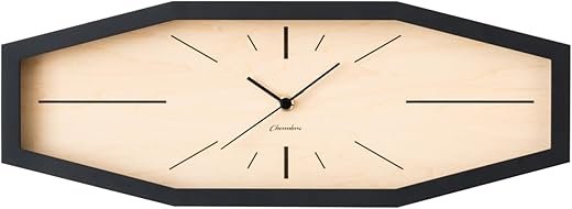 Octagonal Solid Wood Wall Clock - Japanese Handcrafted, Silent Non-Ticking, Battery Operated Modern Design for Living Room, Bedroom, Office Decor - CH-060 (Black)