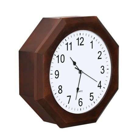 Octagonal Wood Wall Clock - Mahogany Color