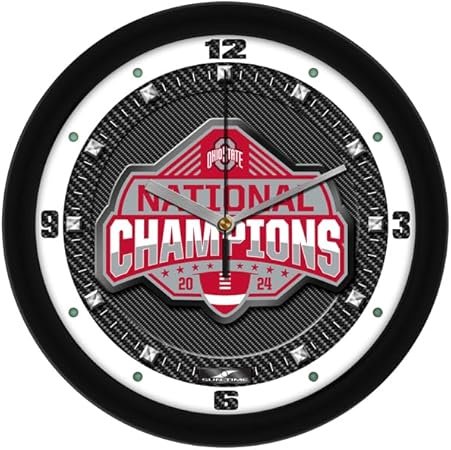 Ohio State Buckeyes 2024 National Champions Wall Clock, Printed Carbon Fiber Team Art, Silent Non-Ticking Quartz Movement, 11.5