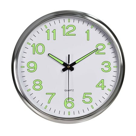 OKbus Atomic Analog Wall Clock - Silver Brushed Finish - Sets Automatically- Battery Operated - Easy to Read - Easy to Use: Simple, Easy to Read Style fits Any Decor - Glow on silver background