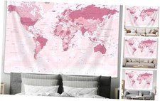 Old World Map Tapestry, Pink Map Educational Wall Tapestry Vintage Asia