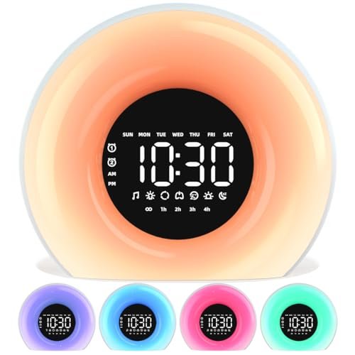 OrangeLight Wake Up Light Sunrise Alarm Clock with Sunrise Sunset Simulation 23 Nature Sleep Sounds 13 Colors Night Light Dual Alarms Snooze Function Sleep Aid for Heavy Sleepers Kids Adults (White)
