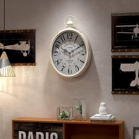 Oval Retro Wall Clock, Rustic Vintage Style, White Antique Design, Battery Operated Silent Decor Large Wall Clocks for Kitchen,Farmhouse,Office (15.5 H x 10.5 W)
