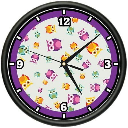 OWLS Wall Clock kitchen bedroom lounge decor animals birds gift