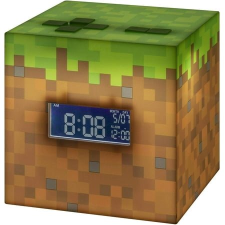Paladone Minecraft Grass Block Digital Alarm Clock, Light Up Lamp Feature, Plays Official in Game Music, Bedroom Decor for Minecraft Gamers