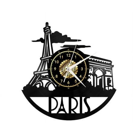 Paris France Cityscape Vintage Black Vinyl Record Wall Clock Wall Art 3D Modern Design Office Bar Room Home Decor Gift
