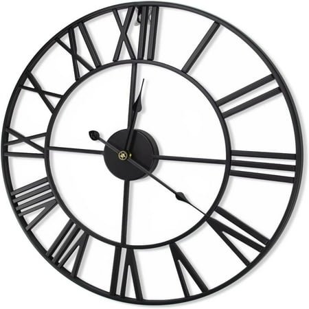PEACNNG 20” Mute Retro Wall Clock, Roman Numerals Art Creative Clock Vintage Silent Metal Clock Industrial Gear Clock (Black)