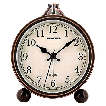Peakeep 4 Battery Operated Antique Retro Analog Alarm Clock Small Silent Bedside Desk Gift Clock