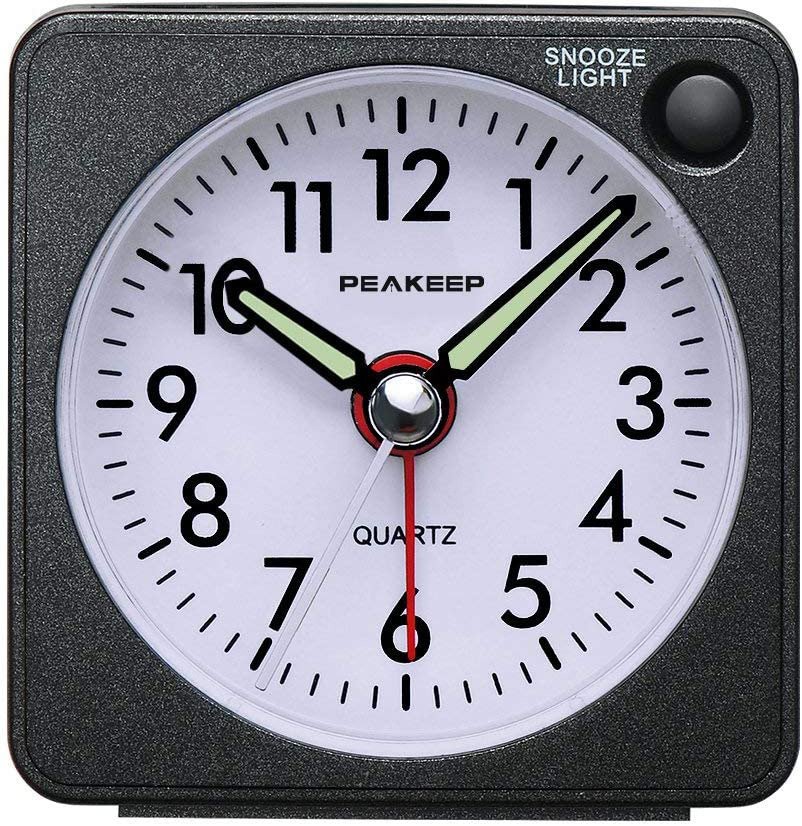 Peakeep Ultra Small, Battery Travel Alarm Clock with Snooze and Light, Silent