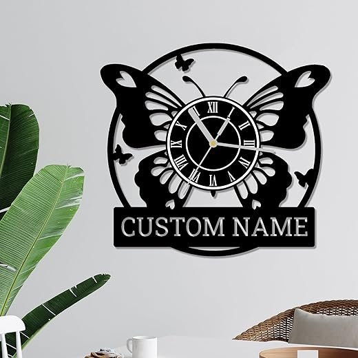 Personalized Butterfly Wall Clock Digital Clock Butterflies Decorations, Metal Insect Wall Clocks Custom Butterflies Metal Clock for Women Family, Bedroom Wall Clock Housewarming