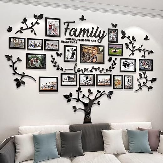 Picture Frames Collage - Family Tree Wall Decor for Living Room 4x6 5x7 8x10 11x14 3D DIY-Acrylic Photo Frame - Marcos para Fotos de Pared