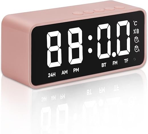 Pink Digital Alarm Clock with Personalized Music Ringtone for Bathroom,Classroom,2 Alarms,LED Clock with Temperature for Bedrooms Heavy Sleepers Kids Travel Compact Clock (Pink)