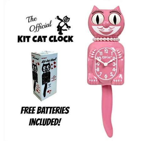 PINK SATIN LADY KIT CAT CLOCK 15.5 Free Battery USA MADE Official Kit-Cat Klock