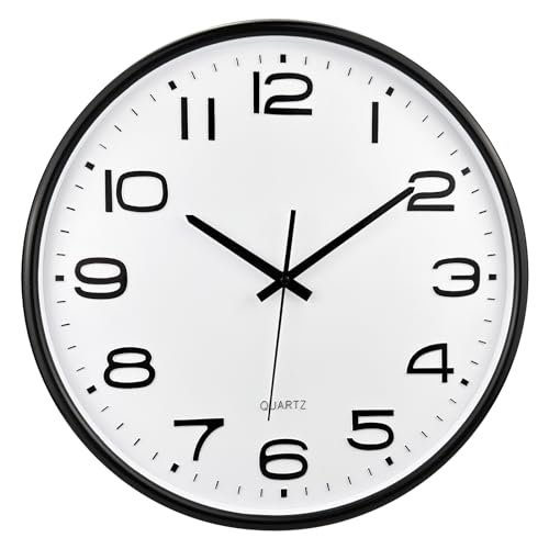 Plumeet 16'' Extra Large Wall Clock, Battery Operated Wall Clocks Silent Non-Ticking Quartz, Modern Style Suitable for Bedroom Living Room Office Decor - 3D Numbers Display, Black
