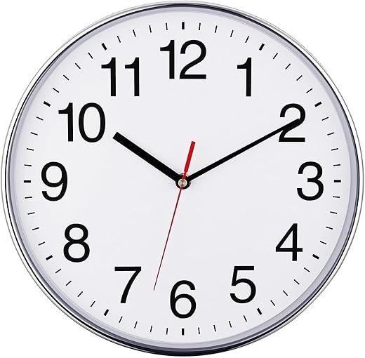 Plumeet Extra Large Wall Clock - 16 Non Ticking Silent Quartz Black Wall Clocks - Simple Design Wall Clocks for Living Room Decor, Battery Operated, Chrome