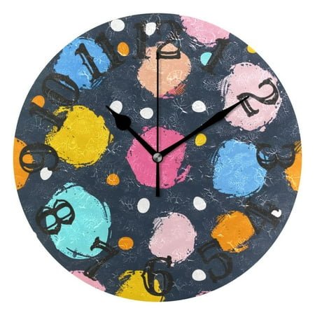 Polka Dots 10 inch Wall Clocks Non Ticking Easy to Read Battery Decorative for Home Bathroom Kitchen Bedroom Living Room