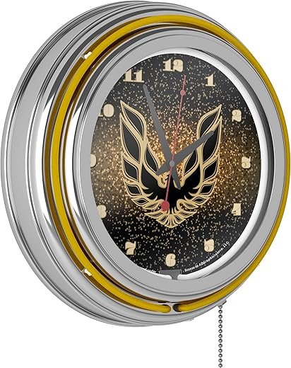 Pontiac Firebird Black Chrome Double Ring Neon Clock