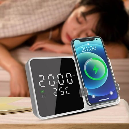 Popular Picks, Wireless Charger Alarm Clock, 15W Dimmable Display, LED, 12-24H, Temp F-C, Night Light, Large Screen, for Home/Office, Easy to Use, Energy Efficient Bestselling | Plastic, As Show