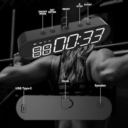 Portable Gym Timer, Interval Timer for Workout with Time Rounds, Stopwatch, Alarm Clock, Countdown, 1000mAh Large Battery Workout Clock for Boxing HIIT Tabata Fitness