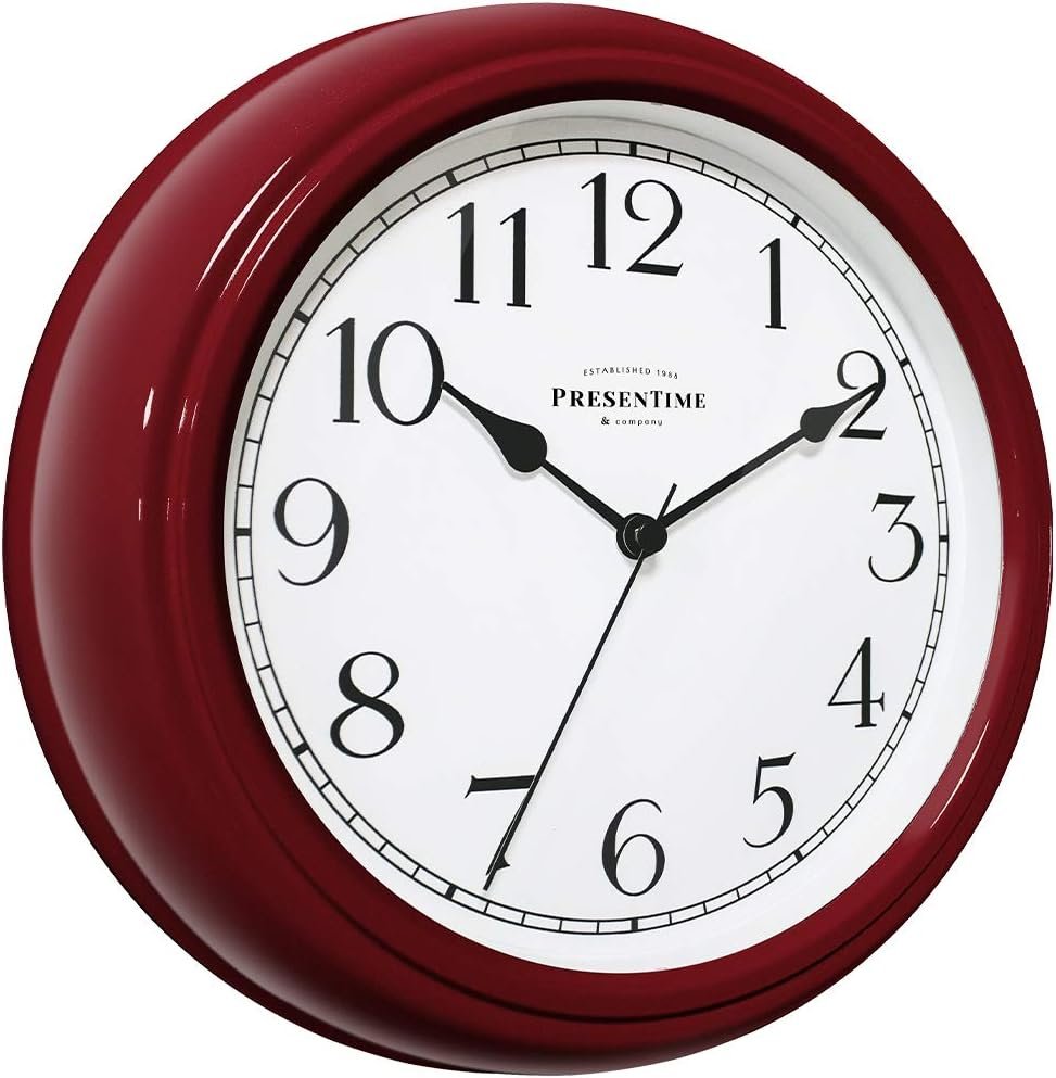 Presentime & Co Chic Home Collection 10 Molly Clock, Silent No Ticking, Red Color. Modern Decorative Wall Clock for Kitchen, Kid's Room, Bathroom, Bedroom, and Office