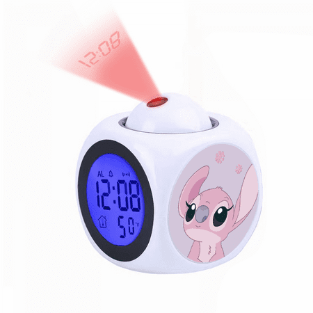 Projection Alarm Clock, Cartoon Stitch Pattern Digital Alarm Clock with Voice Talking LED Time Temperature 12/24H Display for Office Bedside Table, Creativity Gift