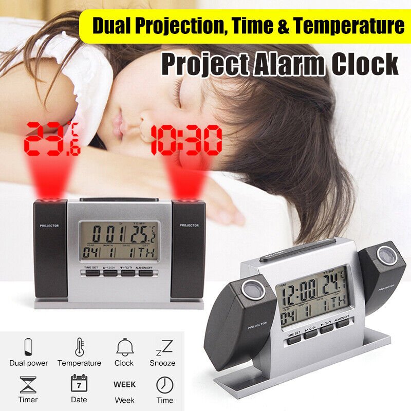 Projection Alarm Clock LCD Multi-function Time Temperature Display Snooze Clock