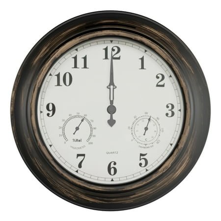 Pure Garden 18” Outdoor Clock with Thermometer & Hygrometer – Waterproof Wall Clock, Bronze Finish