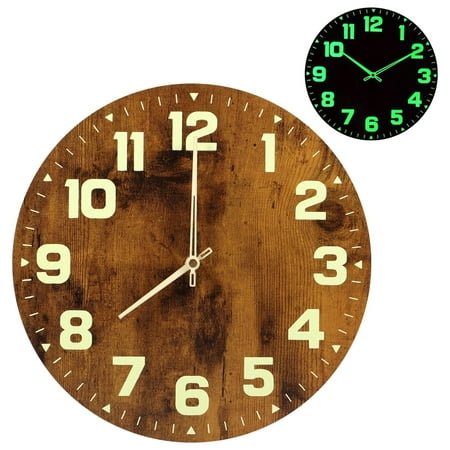 Qenwkxz 12in Luminous Wall Clocks Wooden Glow in The Dark ClockSilent Non-Ticking Lighted Battery Operated Night Light Silent Home Decoration for Living Room Office Kitchen Bedroom