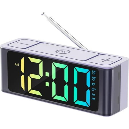 Radio Alarm Clock, AM/FM Radio with Auto-on Timer, Dual Alarm, Snooze, Loud Alarm,Large RGB Display with Big Button,Outlet Powered for Bedroom