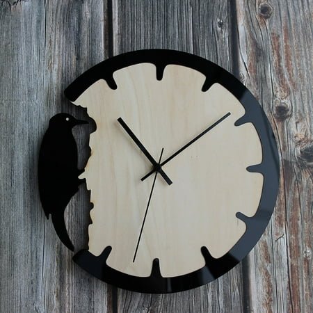 Raindrops Wooden Wall Clock with Round Shape and Quiet Sweep Second Hand for Accurate Time Display in .8 Inches
